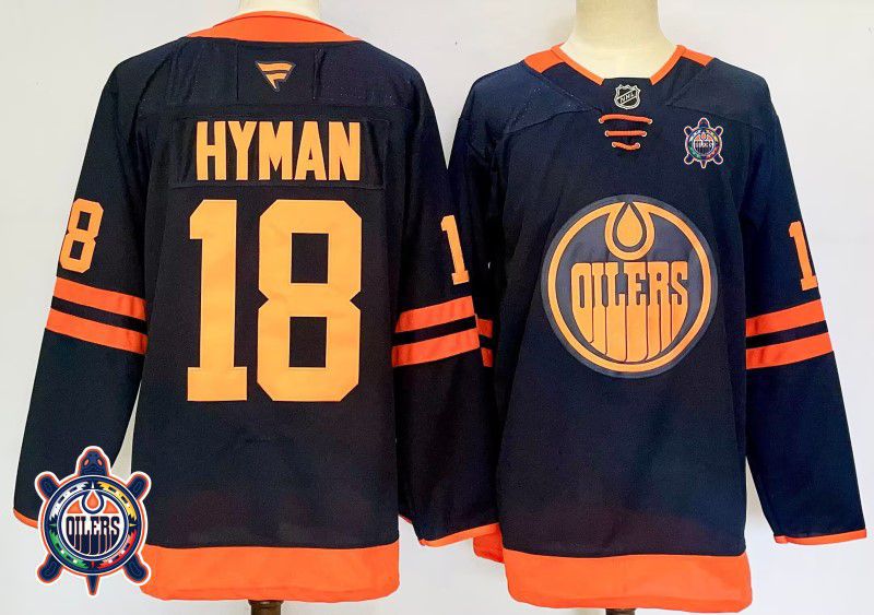 Men Edmonton Oilers #18 Hyman Black Fanatics 2025 NHL Jersey style 3
